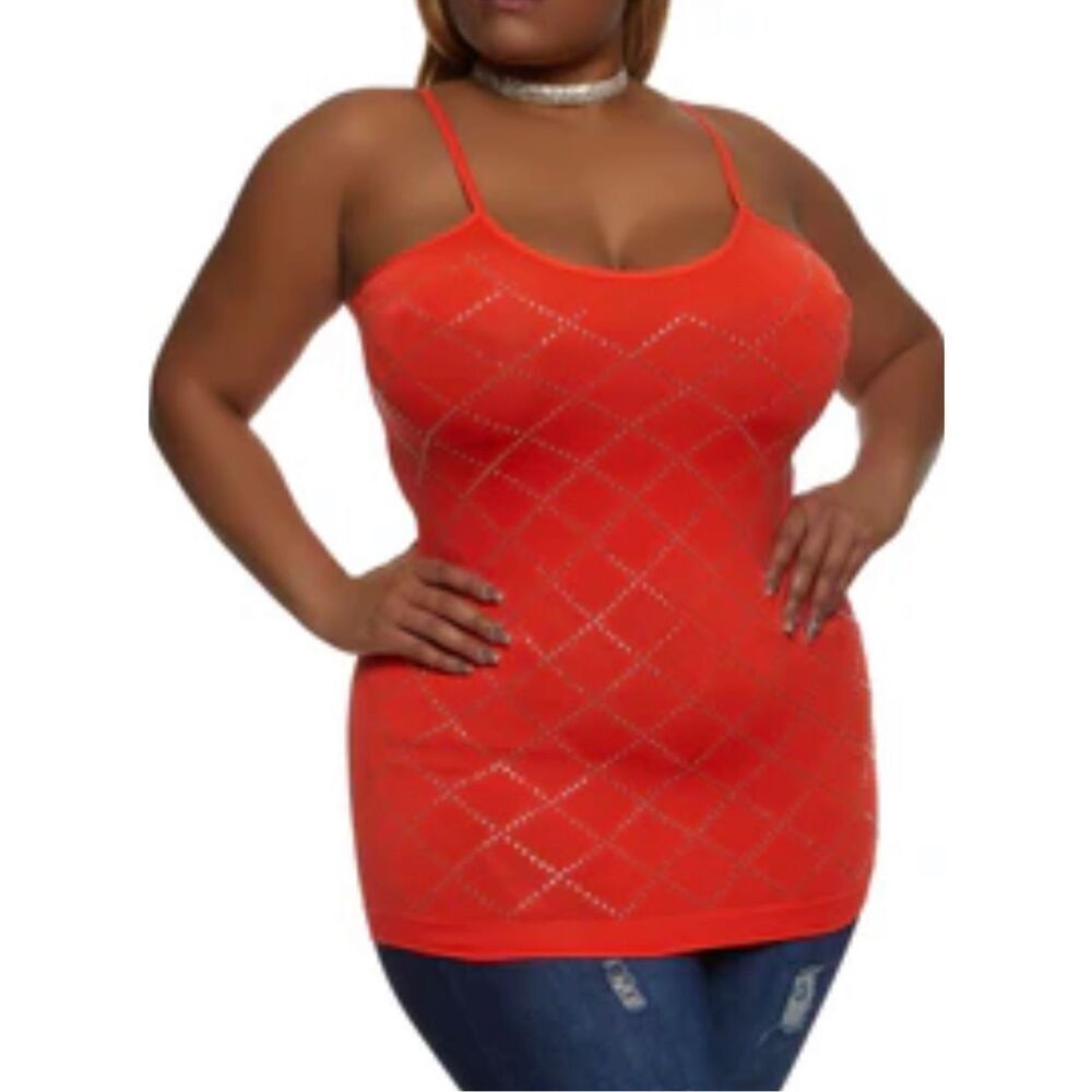 Orange Bling Patterned Tank